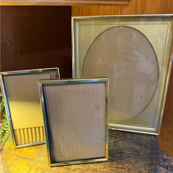 Other - 3-Vintage Gold Metal Photo Picture Frames Rectangular and Oval Freestanding